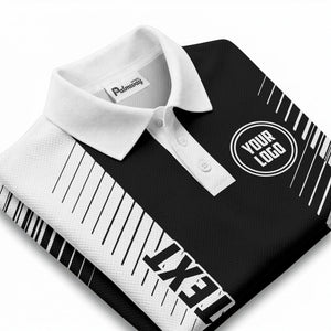 bold diagonal black & white stripes custom logo polo shirt