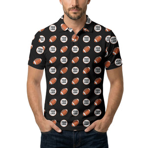 cartoon football logo circle repeat black sports polo shirt for men