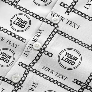 chain link grid custom logo text monochrome black white hawaiian shirt