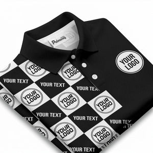 checkerboard repeat logo text black white customizable polo shirt
