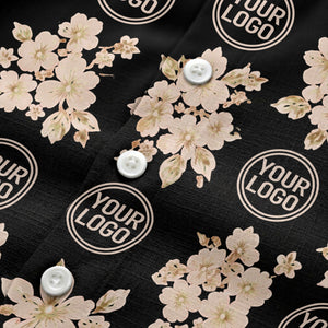 cream floral bouquets & gold circular logos watercolor hawaiian shirt