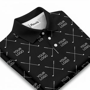 crossed golf clubs & logo repeat graphic polo shirt for men