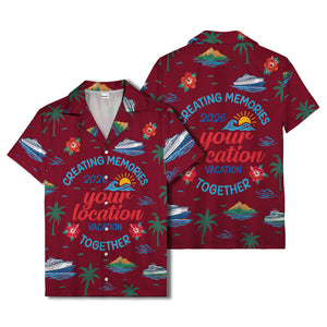 cruise ship & palm fronds watercolor vacation memories hawaiian shirt