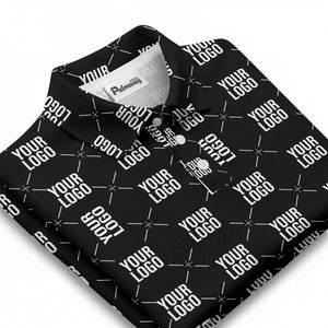 custom logo repeat diamond grid black white polo shirt