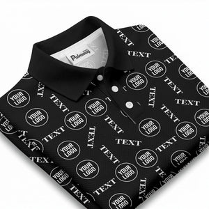 custom logo & text repeat all over print polo shirt