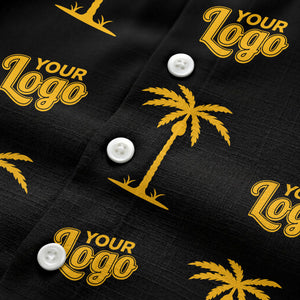 custom palm trees & your logo repeat black gold hawaiian shirt