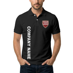 custom shield logo vertical text corporate branded polo shirt
