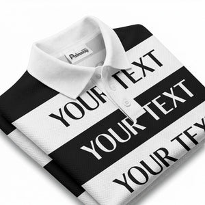 customizable text on bold horizontal stripes polo shirt