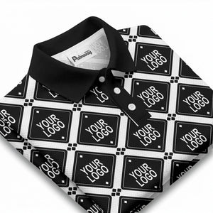 diamond grid logo repeat all over print polo shirt