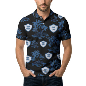 island oasis palm trees & shield logos navy blue tropical polo shirt