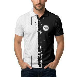 monochrome abstract lines & splatter paint art polo shirt for men