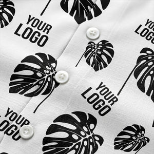 monstera leaves & custom logo repeat black white hawaiian shirt