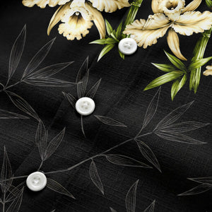 orchid & bamboo photoreal black hawaiian shirt
