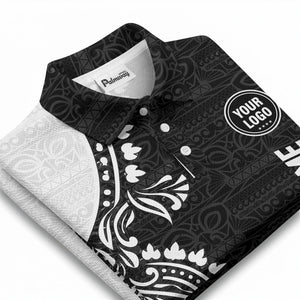 polynesian tribal floral motif black white polo shirt