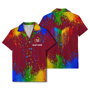 rainbow paint splatter abstract art hawaiian shirt with customizable name
