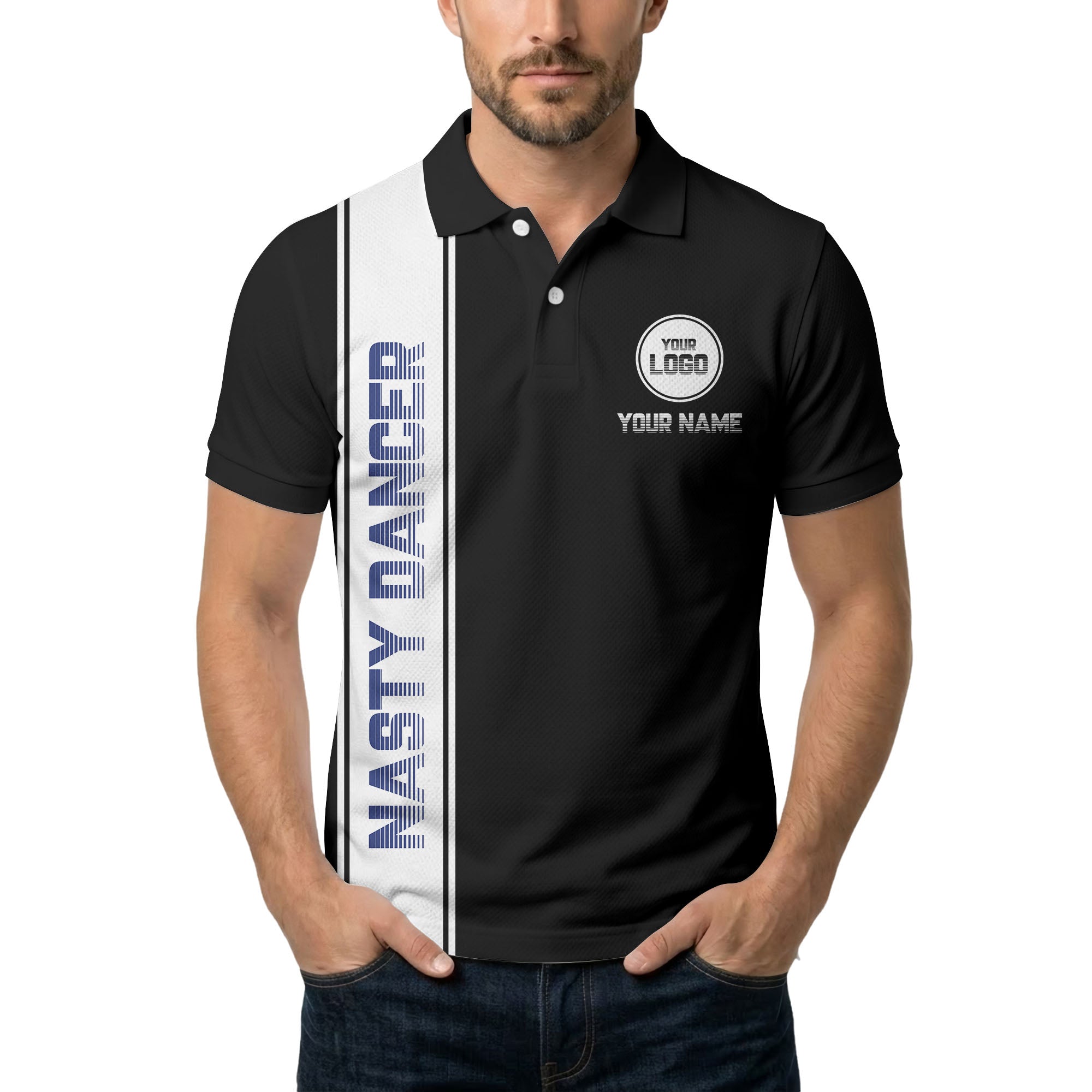 repeating logo & custom text illustration polo shirt for team sports