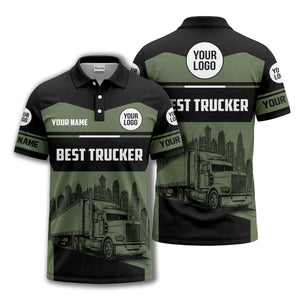 semi-truck cityscape graphic polo shirt for trucker pride