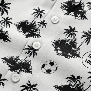 soccer balls & palm trees island repeat black white hawaiian shirt
