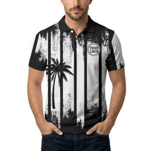vertical striped palm trees grunge texture polo shirt for men