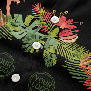 watercolor flamingo palm tropical flowers black hawaiian shirt