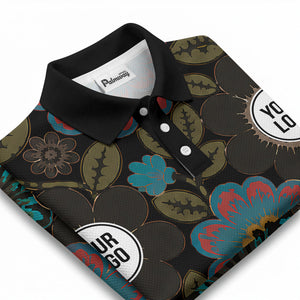 watercolor floral burst and olive leaves polo shirt for men