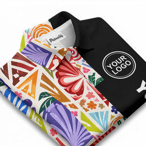 watercolor palm leaves swirls custom geometric all over print polo shirt