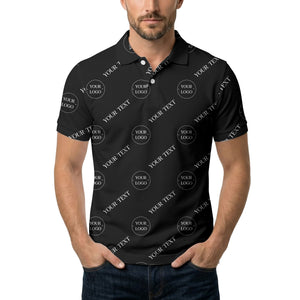 your name & logo repeat pattern black polo shirt for men