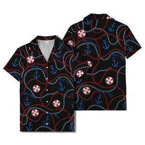 anchors lifebuoys chain link pattern nautical hawaiian shirt