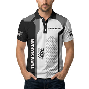 arrow repeat geometric logo & text custom polo shirt