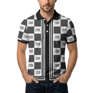 barcode graphic custom logo black white polo shirt for men