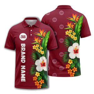 bird of paradise & hibiscus floral polo shirt for men