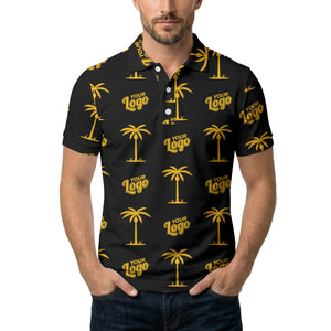 black gold palm trees & customizable logos graphic polo shirt