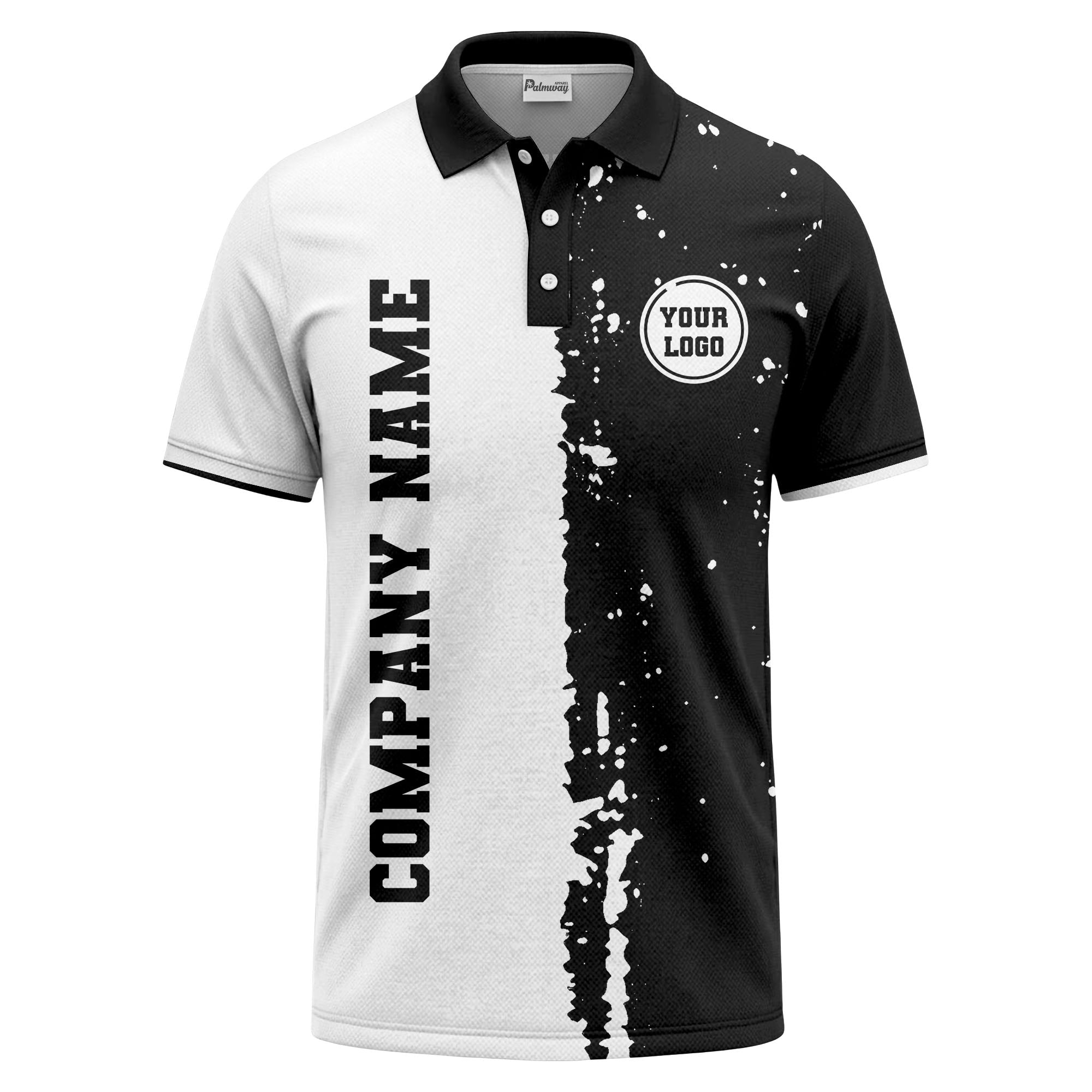black white paint splatter custom logo corporate polo shirt
