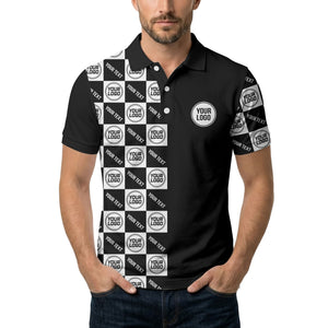 checkerboard repeat logo text black white customizable polo shirt