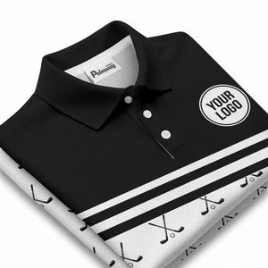 crossed golf clubs & balls repeat pattern polo shirt for men