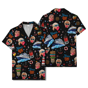 cruise ship faces & cocktail signs cartoon hawaiian shirt