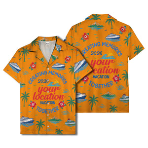 cruise ship & palm fronds watercolor vacation memories hawaiian shirt