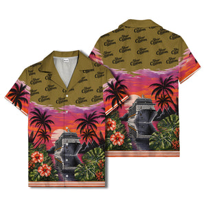 cruise ship sunset palm trees hibiscus flowers hawaiian shirt for men