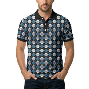 custom diamond grid circular logos polo shirt for men