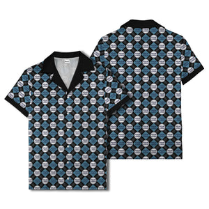 custom logo diamond grid pattern hawaiian shirt for men