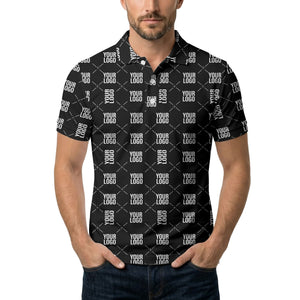 custom logo repeat diamond grid black white polo shirt