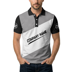 diagonal stripe monogram logo gray white black corporate polo shirt