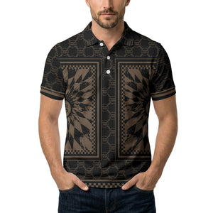 geometric palm leaves checkerboard border polo shirt