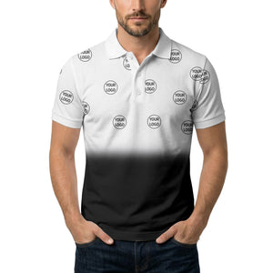 gradient black white custom logo repeat polo shirt