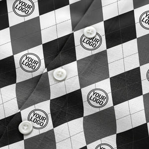 monochrome argyle diamonds golf logos hawaiian shirt