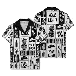 pineapple palm leaf sea turtle grid hawaiian shirt for men
