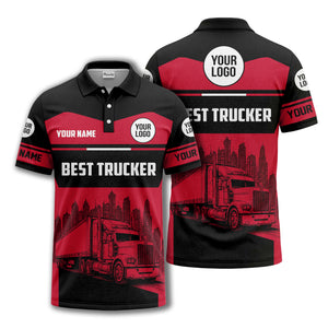 semi-truck cityscape graphic polo shirt for trucker pride