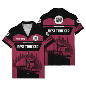 semi-truck cityscape hawaiian shirt for road-warrior professionals