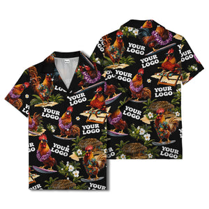 surfing roosters riding waves aloha hawaiian shirt with surfboards