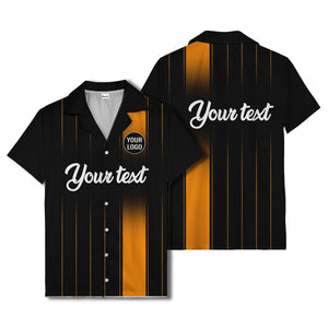 vertical black & white stripe custom logo hawaiian shirt